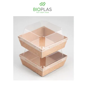 3RHOME-HỘP GIẤY VUÔNG NÂU 105105 NẮP PET