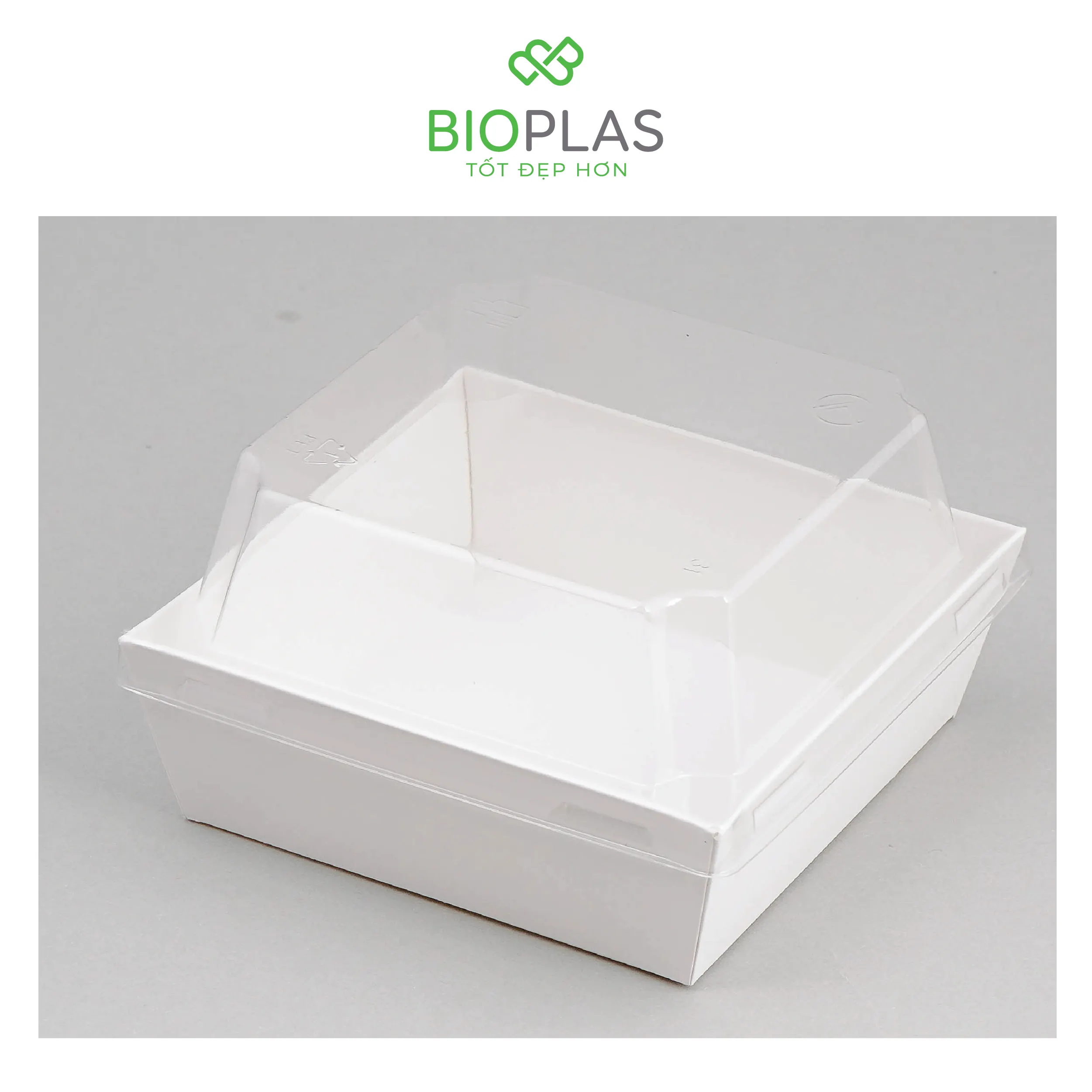 3RHOME-HỘP GIẤY VUÔNG TRẮNG 105*105 NẮP PET